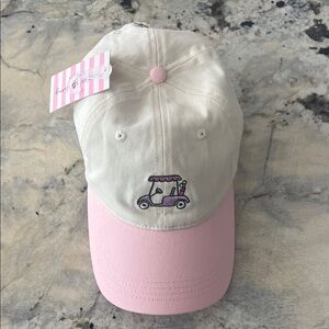 Pink and Cream Kids Hat with Embroidered Golf Cart